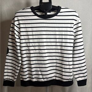Allegra K Striped Crewneck Sweater - Black and White